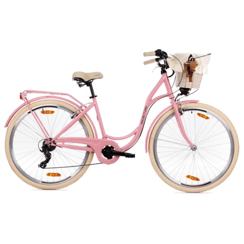 Goetze Mood Damenrad 28 Zoll, 7-Gang mit Korb, Rosa | Creme