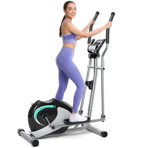 Dripex Crosstrainer für Zuhause, Magnetischer Ellipsentrainer mit 16 Widerstandsstufen, 6 KG Schwungmasse, Leises Indoor-Trainingsgerät, LCD-Monitor, Pulssensor, bis 120 KG (Grün)