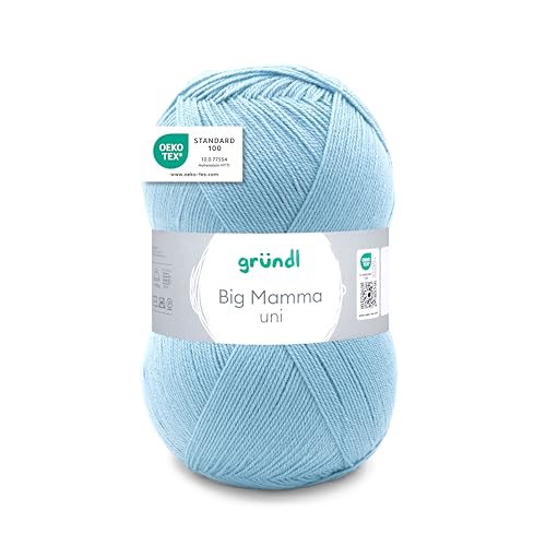 Gründl Wolle Big Mamma uni - XXL Wolle zum Stricken - Strickgarn - Weich und hautfreundlich - 100 % Polyacryl - 1 Knäuel 400 g / 1040 m - Nadelstärke 3,5- 4,5 - eismint