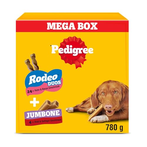 Pedigree Multipack 780 g mit 24 Rodeo Duos Huhn & Bacon Geschmack , 4 Jumbone Rind & Geflügel Geschmack