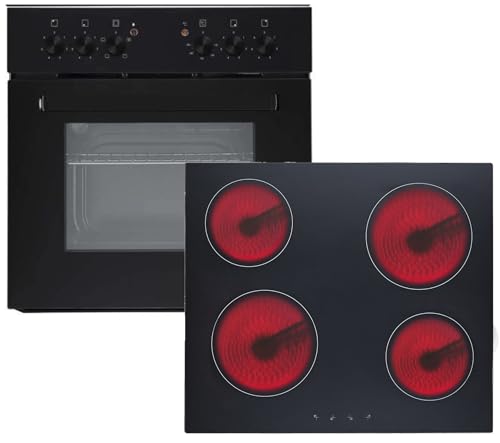 PKM Einbauherd Set Backofen schwarz Glaskeramikkochfeld rahmenlos