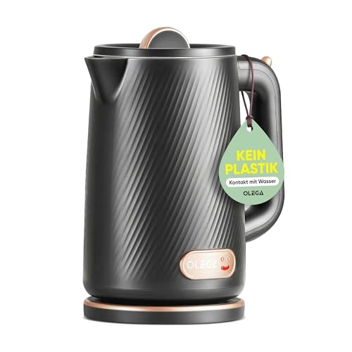 OLEGA Wasserkocher - 1800W Schnellaufheizender Elektrischer Teekessel BPA-freier 304 Edelstahl Elektrischer Wasserkocher mit Automatischer Abschaltung und Trockengehschutz 1.8L