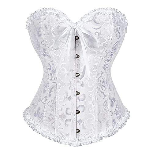 Ivy Shi Damen Vollbrust Corsage Korsett Top Gothic Vintage Corsagen Bustier Corsette- Gr. 34 (M), Weiß