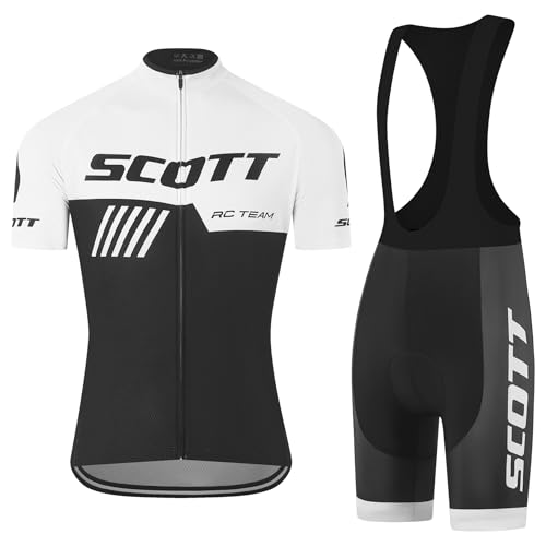 SIKLIN Rennrad Trikot Kurzarm Herren Set, Fahrradbekleidung Herren mit 5D-Gelpolster, Fahrradtrikot mit 5 Taschen Sommer