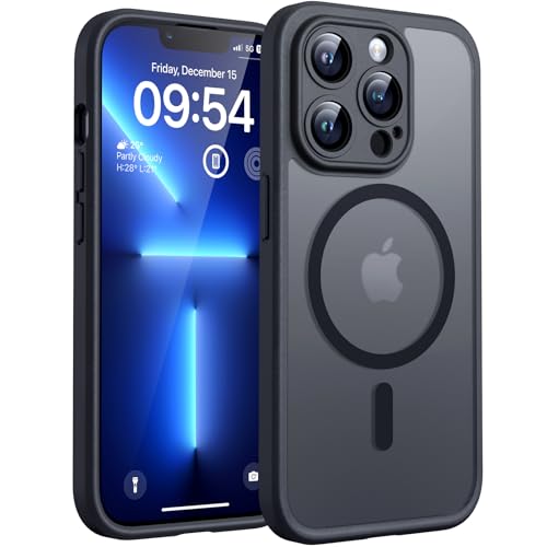 TOCOL für iPhone 13 Pro Max Hülle 6,7 Zoll, Kompatibel mit MagSafe, Vollständiger Kameraschutz, Eingebauter Magnetring, Stoßfest Kratzfest Transluzente Handyhülle für iPhone 13 Pro Max Case, Schwarz