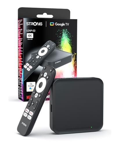 STRONG Leap-S3 4K UHD Google TV-Streamingbox Mit Ethernet-Port, 2GB RAM + 16GB Speicher, Integriertem Chromecast, WiFi, Google-Sprachsteuerung, HDR10+, Dolby Atmos & Dolby Vision