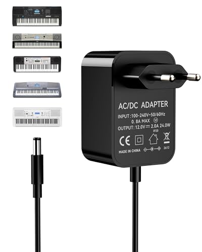 RENGOGA 12V/2A Netzteil für Yamaha Keyboard AC, Power Adapter für PA-130a PA-130b PA-150b P45 PA-3b PA-3c PA-5d PSR-210 PSR-78 P125 E373 EZ-220 EZ-300, Piano Ladekabel Ladegerät 1.5M-Schwarz