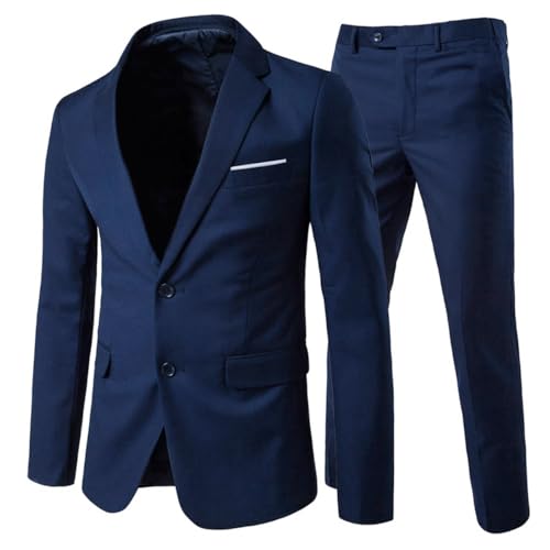 Allthemen Anzug Herren Anzug 2 Teilig Slim Fit Herrenanzug Hochzeit Anzüge Herren Modern Sakko für Business Dunkelblau(2 Knöpfe) S