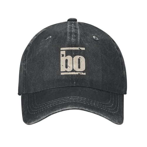 Verwaschene Denim Bohse Onkelz Baseballkappe mit BO Print – Unisex Vintage Dad Hat, Weinrot (Schwarz)