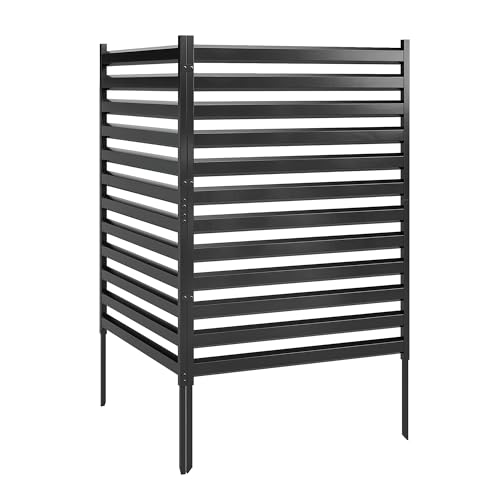 Outsunny Gartenzaun 2 Paneele 152 x 91 cm Metall Sichtschutzzaun mit Pfosten & Schutzkappen Steckzaun Dekorativer Zaun rostfreie Zaunelemente für Außenbereich Mülleimer Pool ohne Graben Schwarz