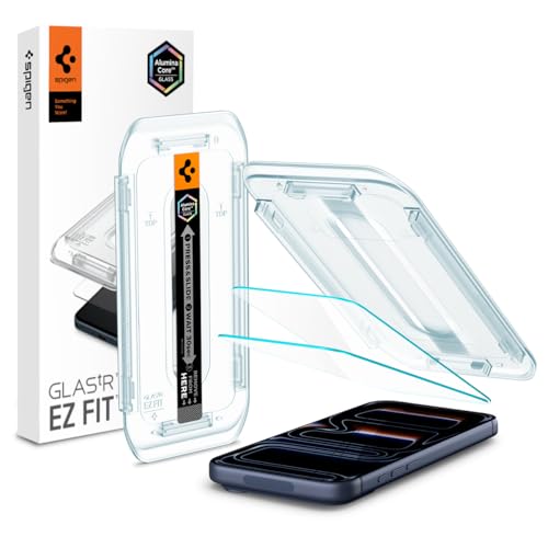 Spigen Glas.tR EZ Fit Schutzfolie kompatibel mit iPhone 17 Pro, iPhone 17, iPhone 16 Pro, 2 Stück, Kratzfest, inklusive Installationskit, Kristallklar, 9H Härte Folie