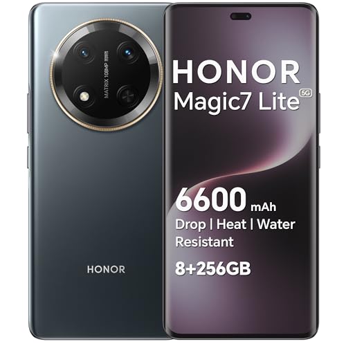 HONOR Magic7 Lite Smartphone 5G Without Contract, Dual SIM NFC Android Mobile Phones (256G ROM/8G RAM,6600 mAh,108MP,Drop/Water/Heat-Resistant,Al Intelligent, 6.78 Zoll AMOLED Display),Titanium Black