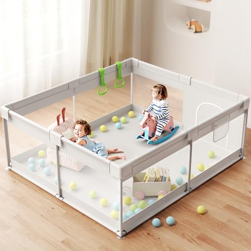 Julrrimg Laufstall Baby 175x150cm - Großes Laufgitter Baby, XXL Sicherheitsspielplatz Für Kinder Mit Atmungsaktivem Netzdesign, Rutschfeste Basis, 2 Zugringe (175x150X64 cm)