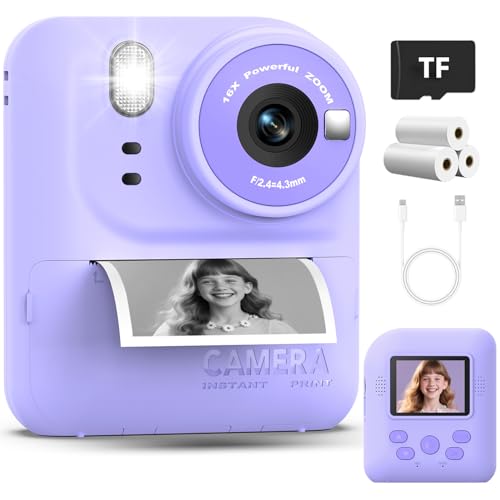 Kinder Sofortbildkamera 1080P HD mit microSD-Karte & Fotopapier – Kinderkamera Digitale Videokamera für Jungen und Mädchen von 3 bis 12 Jahren, Geburtstag oder Weihnachten