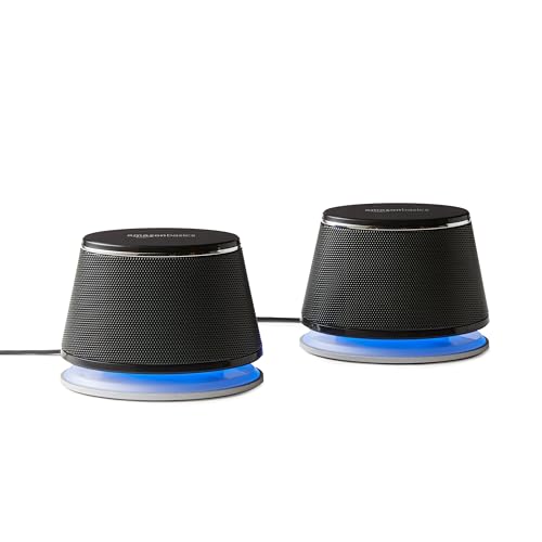 Amazon Basics - PC-Lautsprecher mit dynamischem Sound, USB-Betrieb, Schwarz, 2 Stück, 1 Paire