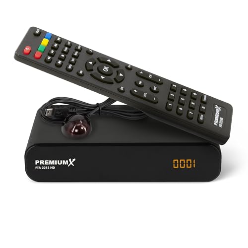 PremiumX Sat Receiver HD 221S FTA HD Digital DVB-S2 Mini Satelliten-Receiver Unicable tauglich, FullHD TV, HDMI, SCART, USB Multimedia-Player, Vorinstallierte Deutsche Sender