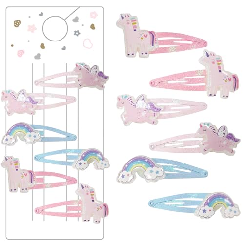 Canollo 6 Stück Haarspangen Mädchen, Einhorn Haarschmuck Geschenke Für Mädchen, Haarspangen Kinder Set, Haarschmuck Mädchenschmuck Mit Süßen Einhorn Und Regenbogen Motiven, Glänzend Haarspange (07)