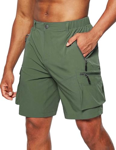 JustSun Kurze Hosen Herren Cargo Bermuda Shorts Sommer Leichte Schnelltrocknend Stretch Sporthose Outdoor Trekking Arbeitshose Männer Kurz Grün XL