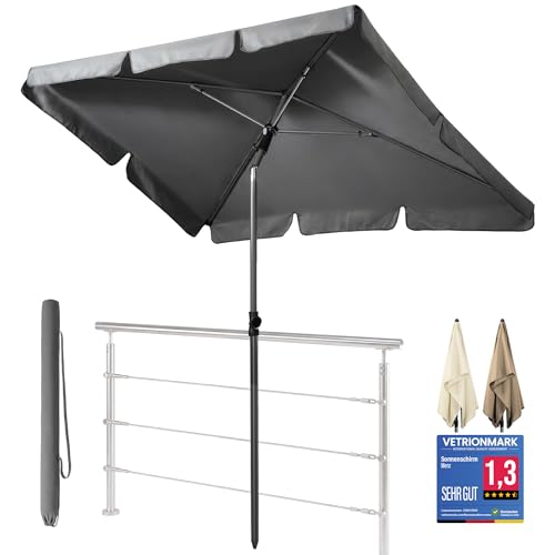 4smile Sonnenschirm Balkon 200 × 125 cm, Sonnenschirm rechteckig mit UPF 50+, 45° knickbar & höhenverstellbar, Balkonschirm inkl. Sonnenschirmhülle, Sonnenschutz Balkon in Anthrazit