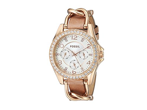 Fossil Riley Watch für Damen, Quarz-Chronographenwerk mit Edelstahl- oder Lederarmband