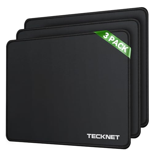 TECKNET Mauspad 3 Pack, 270 x 210 mm Gaming Mousepad mit Wasserdicht und Rutschfester Gummi für PC-Büro, Arbeit, Gaming, Studium, Laptop, Computer, Zuhause-Schwarz