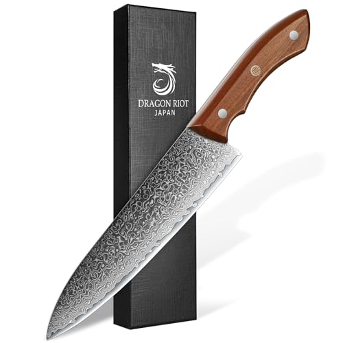 DRAGON RIOT Damastmesser, Kochmesser profi Messer, Damast Küchenmesser mit Geschenkbox, Handgeschmiedete Messer Japanisch, Fleischmesser extrem Scharf