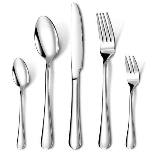 HONKKU Besteck Set 6 Personen, 30 Teilig Essbesteck Set mit Messer Gabel Löffel, Besteckset Edelstahl Spiegelpoliert, Spülmaschinenfest