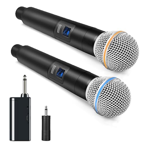 HUACAM Kabelloses Mikrofon, Handmikrofon, Metall, kabelloses Handmikrofonsystem mit wiederaufladbarem Empfänger, geeignet für Karaoke, Gesang, Partys, Hochzeiten, DJ, Reden, 60 m, HDMIC-5802