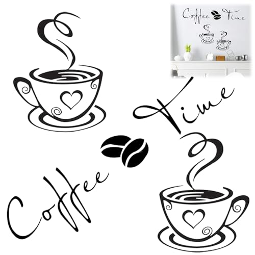 HANIUTTY 2 Sätze Küche Dekor Aufkleber Wandaufkleber, Kaffee Zeit Tassen und Bohnen Peel and Stick Tapete, DIY abnehmbare Wandkunst Abziehbilder Wandtattoo Kaffeesorten Esszimmer Aufkleber