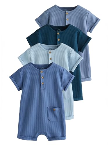 NEXT Baby Jungen Strampelanzüge aus Jersey, 4er-Pack Blau 68-74