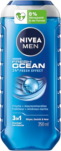 NIVEA MEN Fresh Ocean Duschgel, revitalisierende Pflegedusche mit maritimem Duft für Männer, Duschgel mit Meeresmineralien für Körper, Gesicht und Haar (250 ml)
