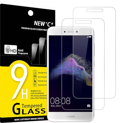 NEW'C 2 Stück Displayschutzfolie aus Hartglas für Huawei P8 Lite 2017, blasenfrei, sehr robust (0,33 mm HD Ultra Transparent), Härtegrad 9H