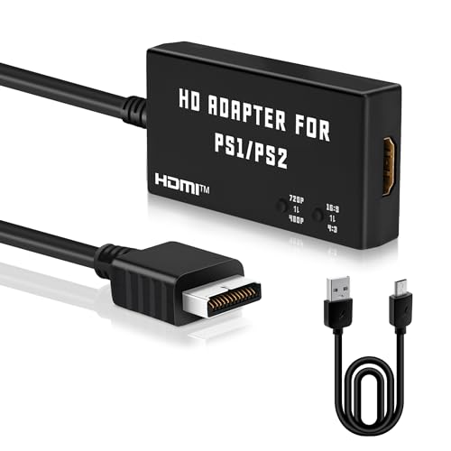 Mcbazel PS1/PS2 HDMI Adapter, 480p/720p PS2 Konverter mit 4:3/16:9 Bildschirmverhältnis, Plug & Play S-Video zu HDMI für PS1 und PS2 Konsolen