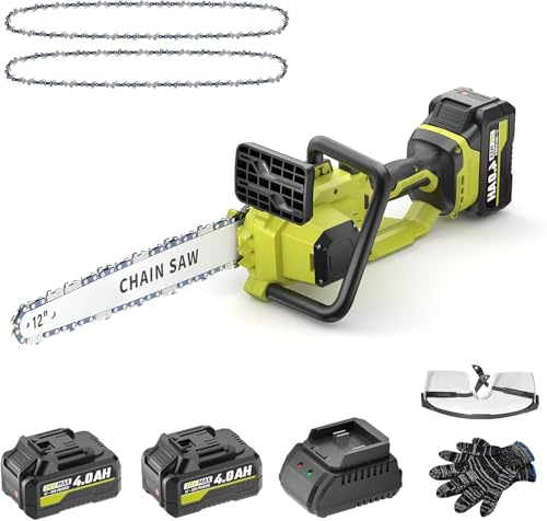 Kettensäge mit Akku 8000mAh 12 Zoll,Akku Kettensäge mit Automatischer Öler und Ersatzkette, Handkettensäge Akku, Elektrische Säge für Holz, Gartenscheren Astschere