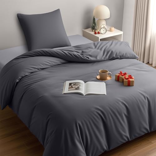 Utopia Bedding Bettwäsche 135x200 Set - Mikrofaser Bettbezug 135x200 cm + 1 Kissenbezug 80x80 cm - Grau