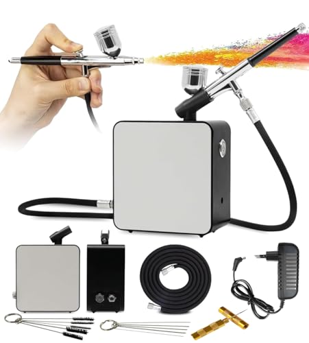JUNIERS Airbrush-Set mit Kompressor inkl. 3 meter Schlauch - Profi Air-Brush Double Pistole Kit AG-102K - Multifunktional für Modellbau, Tätowierung, Torten, Tanning & mehr