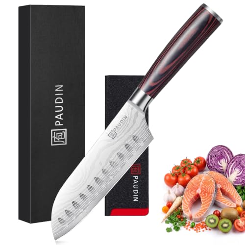 PAUDIN Santokumesser 13 cm, Ultrascharfes Küchenmesser | aus hochwertigem Edelstahl Ergonomisch für Fleisch Gemüse&Obst Ideal für Hobbyköche&Profis Nachhaltig