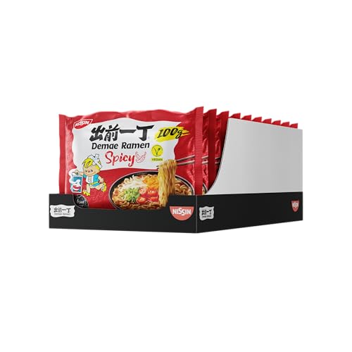 Nissin Demae Ramen – Spicy, 10er Pack, Instant-Nudeln japanischer Art, mit Cayennepfeffer & asiatischen Gewürzen, schnell & einfach zubereitet, asiatisches Essen (10 x 100 g)