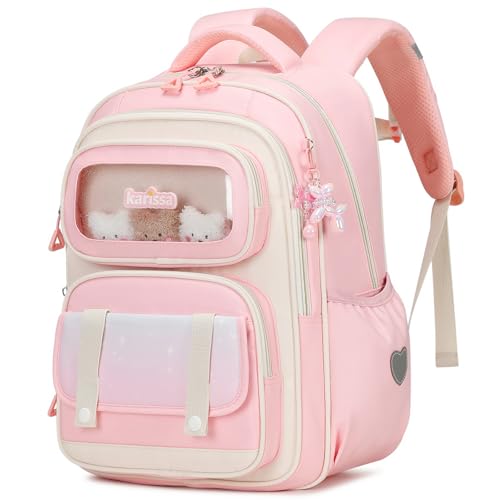 Tanou Schultasche Mädchen Rucksack Kinder Ergonomic Schulrucksack Kinderrucksack der 1. bis 5. Klasse Lässiger Ranzen Teenager für die Schule Reisen, 20 Liter, Rosa