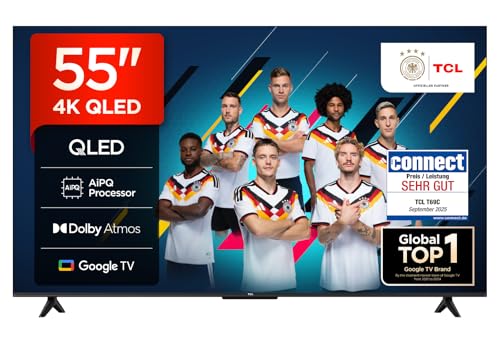 TCL 55T69C 55 Zoll QLED, Direct LED TV, 4K HDR TV, Smart Google TV (Dolby Vision & Atmos, Motion Clarity, Kompatibel mit Google Assistant & Alexa)