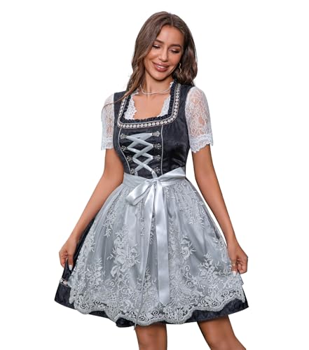 Abaowedding Oktoberfest-Outfits für Damen, 3-teilig, Dirndlkleider, deutsches Oktoberfest, Bayerischer Karneval, Kostüm, Cosplay-Kleid, Schwarz, XL