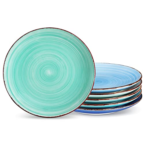 vancasso BONITA Speiseteller Steingut, Essteller set 6 Personen, Ø 21,5 cm Teller Set, Geschirr für Spülmaschine und Mikrowelle, Pastateller, Frühstücksteller, Kuchenteller, Kühle Farbe