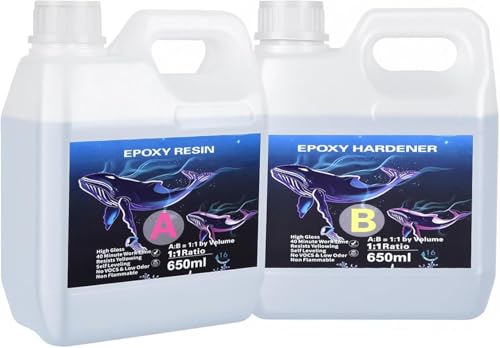 1300ml Epoxidharz Set, Klares Selbstnivellierendes Blasenfreies Epoxy Resin, 1:1 Mischung Epoxidharz mit Härter für Schmuck, Formen, Wohnkultur, Untersetzer, Ornamente