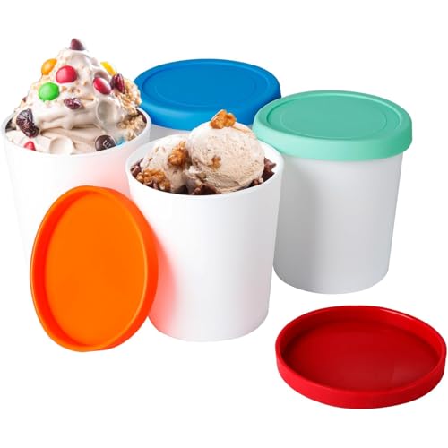 TOOSOAR 4er-Set Eisbehälter für Speiseeis 1L,Eis aufbewahrungsbehälter, Eis-Container BPA-frei in Lebensmittelqualität, Zur Lagerung und Herstellung von Speiseeis