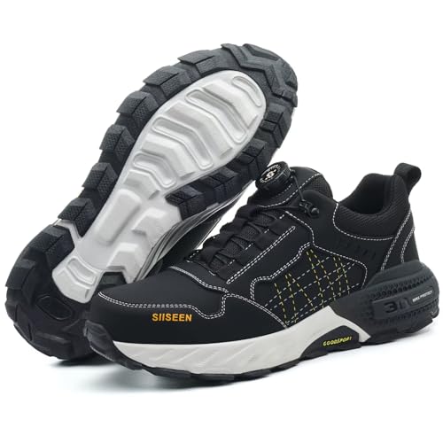 Arbeitsschuhe für Herren mit Stahlkappe, Leichte atmungsaktive & unzerstörbare, Clickers und pannensicherer, Rutschfester Sohle – Sicherheitsschuhe für Beruf und BAU Black-43