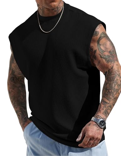 JMIERR Textur Tanktops Herren Oversize ärmellose T-Shirts 2026 Muskel Unterhemd Casual Fit Tank Top Shirts Schwarz XL
