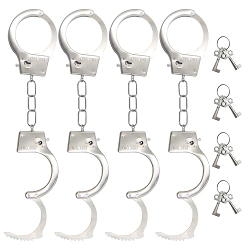 MIPIACE 4 Stück Polizei Handschellen Handschellen Kinder mit 4 Schlüssel Handcuffs aus Metall Handschellen Polizei Kostüm Mottoparty Requisiten Spiel Einstellbare für Kinder für Polizei Spielen