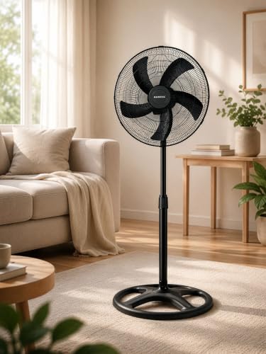 Opviq Kumtel High-Performance Black Fan, 60W, 50 x 50 x 132 cm | Adjustable Height, 70° Oscillation, 3-Speed Settings, Overheat Protection | Ideal for Home & Office