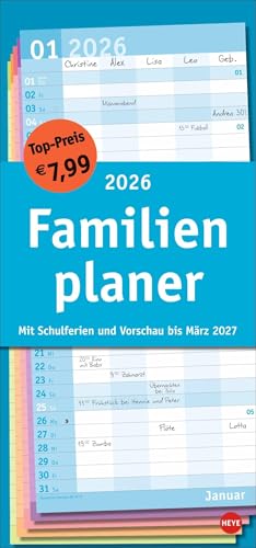 Basic Familienplaner 2026: Praktischer Wandplaner mit 5 Spalten. Familien-Wandkalender mit Schulferien und 3-Monats-Ausblick aufs Folgejahr. Terminkalender 2026. (Basic Planer Heye)