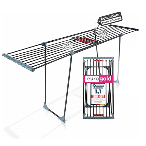 EUROGOLD® Wäscheständer ausziehbar [20M TROCKENLÄNGE] Querstreben - RöhrenWäscheständer (Made in Europe) - ausziehbarer Wäschetrockner ohne Querstrebe - Clothes Drying Rack (Anthrazit)